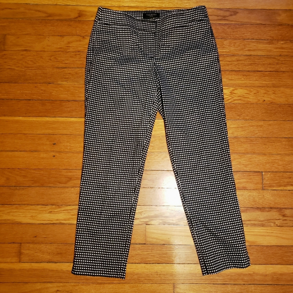 Talbots Signature Petite Size 4P Black White Polka Dot Ankle Pants